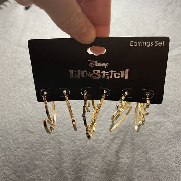 Disney Stitch Scrump Hoop Flower Earrings Set of 3 Lilo Brand New - Picture 1 of 3